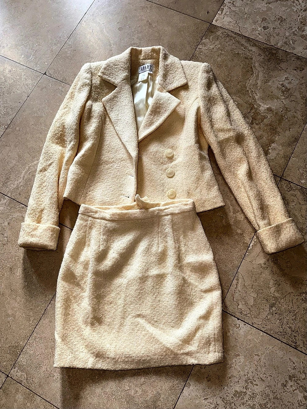 APART Boucle Skirt Suit in Cream Size 4